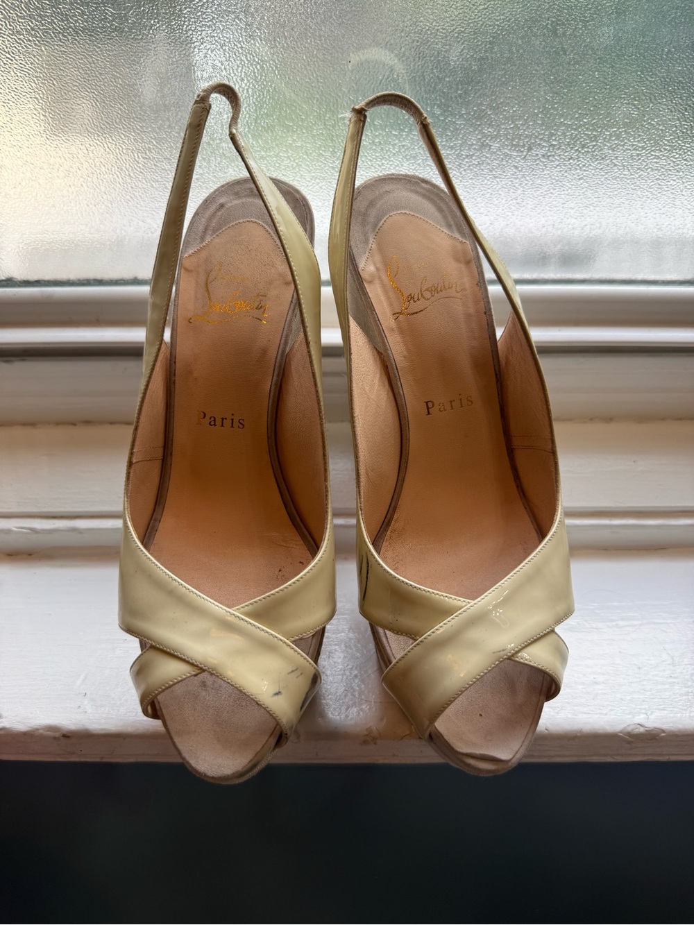 Christian Louboutin Pale Yellow Crisscross Slingback Heels